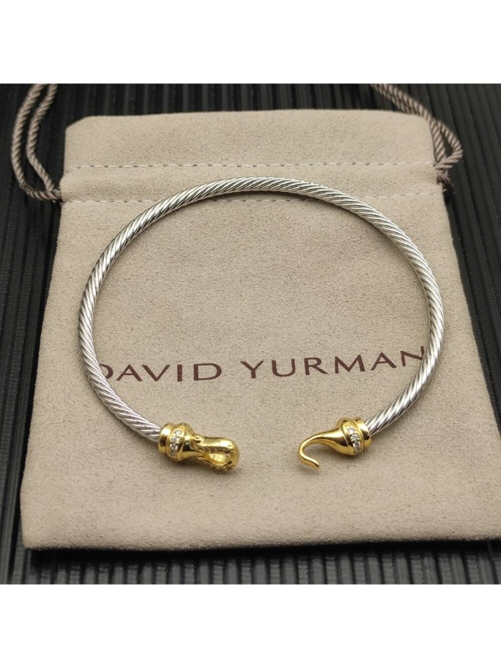 David Yurman 3mm diamond-encrusted gold hook bracelet